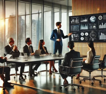 DALL·E 2025-04-04 21.05.15 - A professional business manager presenting a pitch deck to other executives in a modern office setting. The presenter is confidently explaining slides manager-presenting-a-pitch-deck2